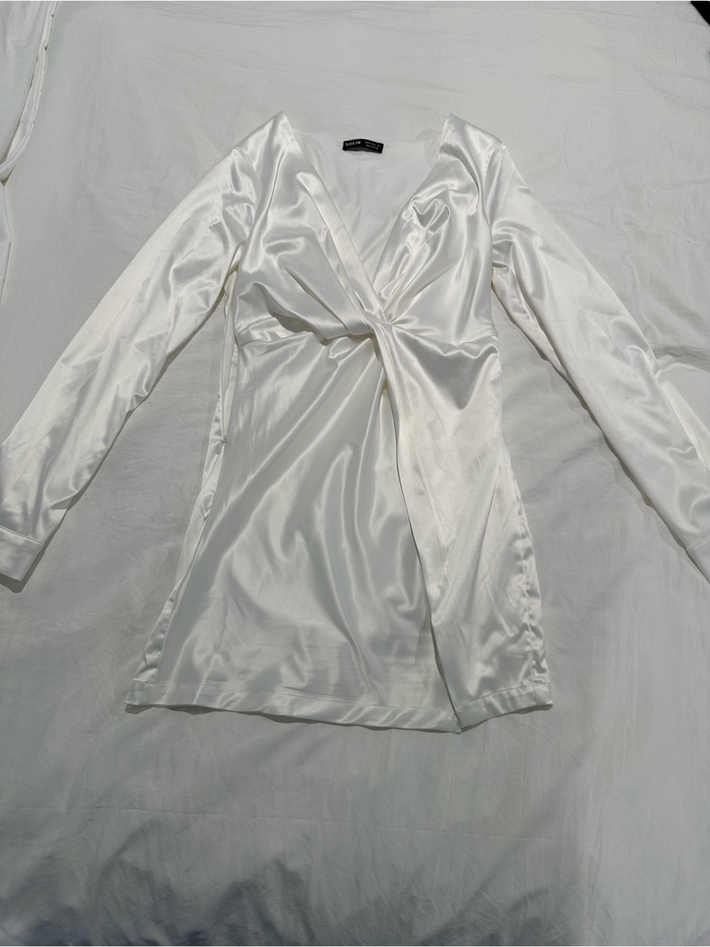 SHEIN White Satin Twist-Front Long Sleeve Chemise